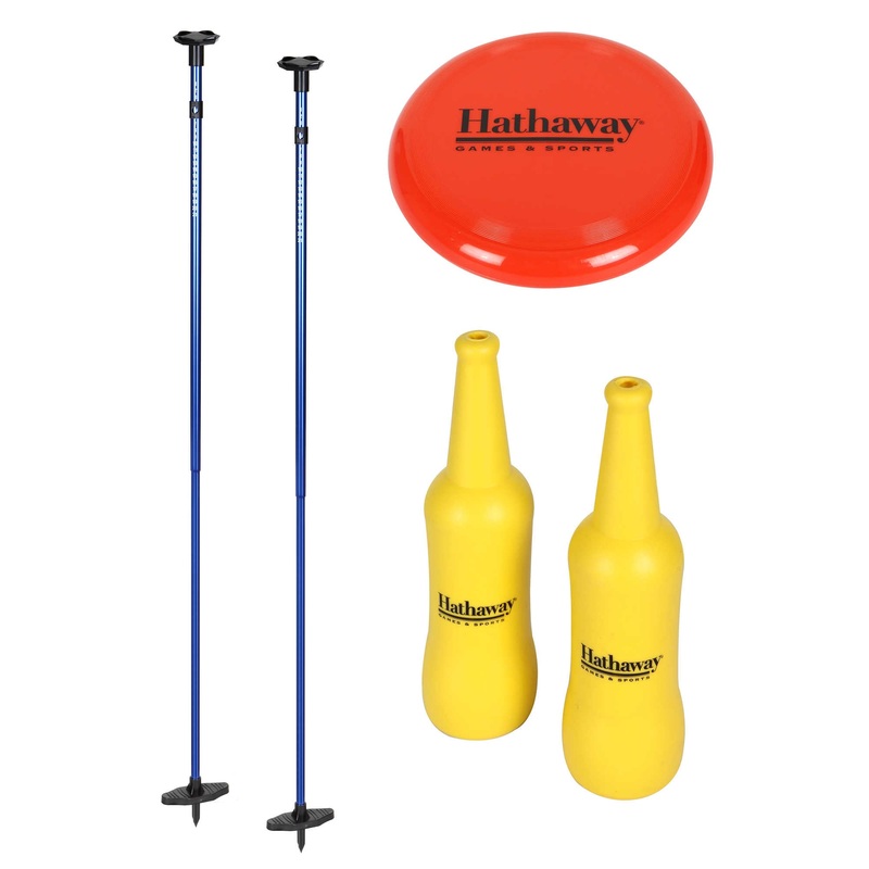 Bottle Blast Polish Horseshoes Set with Throwing Disc  Blue/Yellow