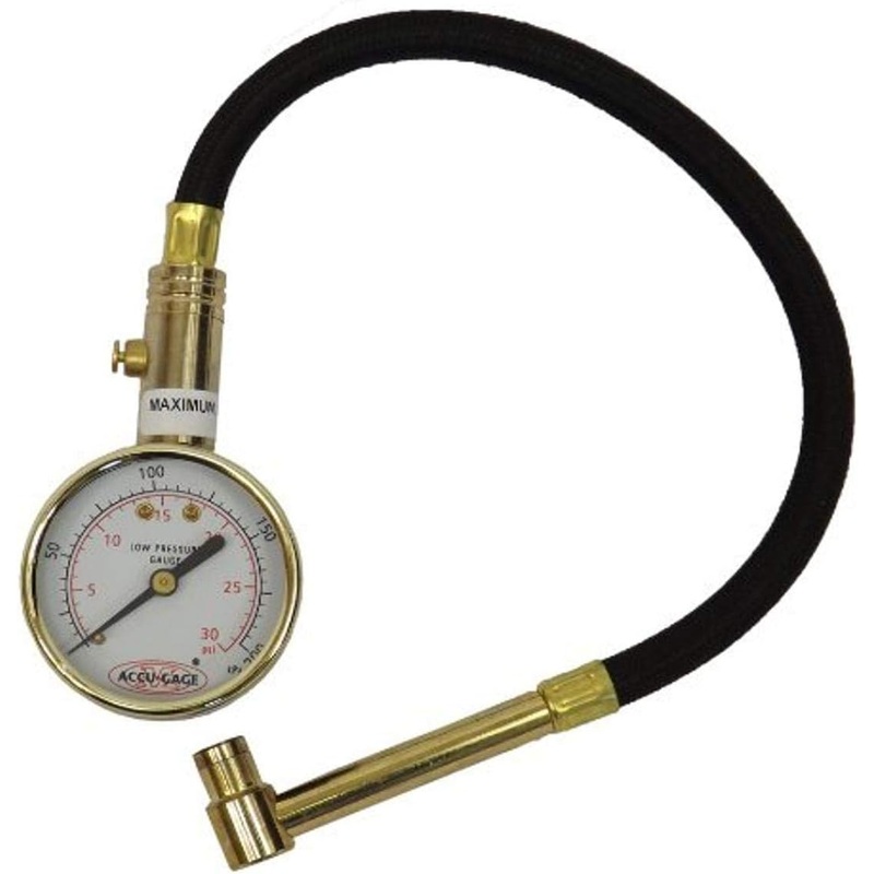 Accu-Gage RA30X (5-30 PSI) Right Angle Chuck Dial Tire Pressure Gauge with Hose
