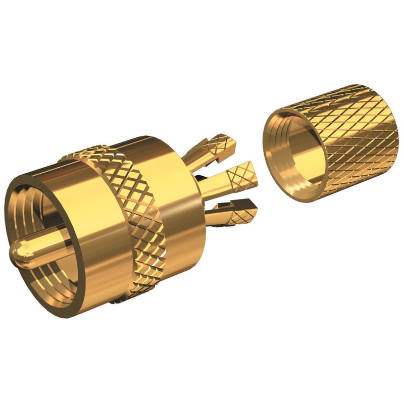Shakespeare PL-259-CP-G – Solderless PL-259 Connector for RG-8X or RG-58/AU Coax – Gold Plated [PL-259-CP-G]