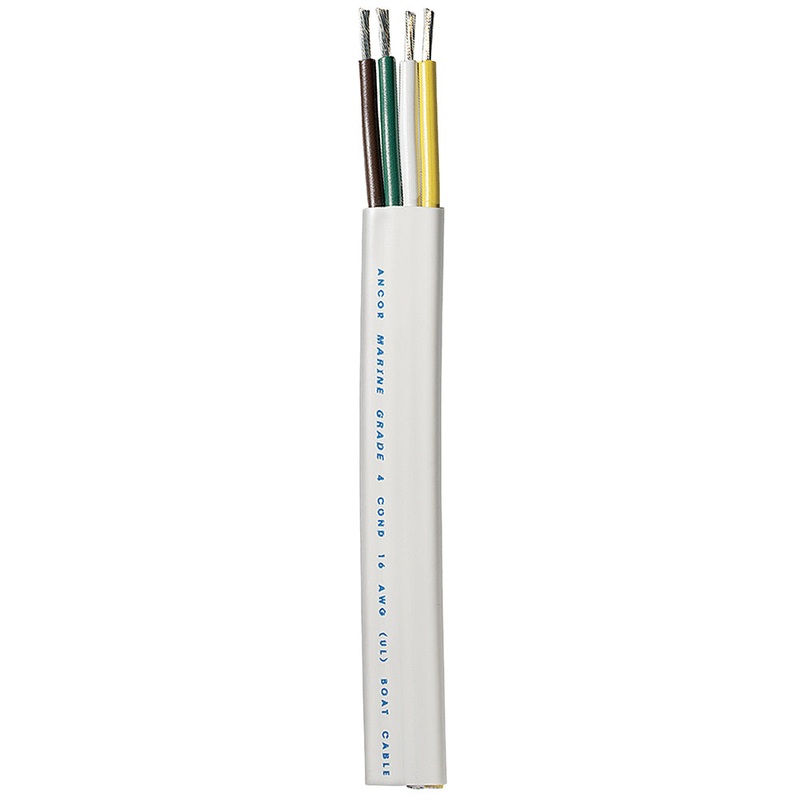Ancor Trailer Cable – 16/4 AWG – Yellow/White/Green/Brown – Flat – 100′ [154010]