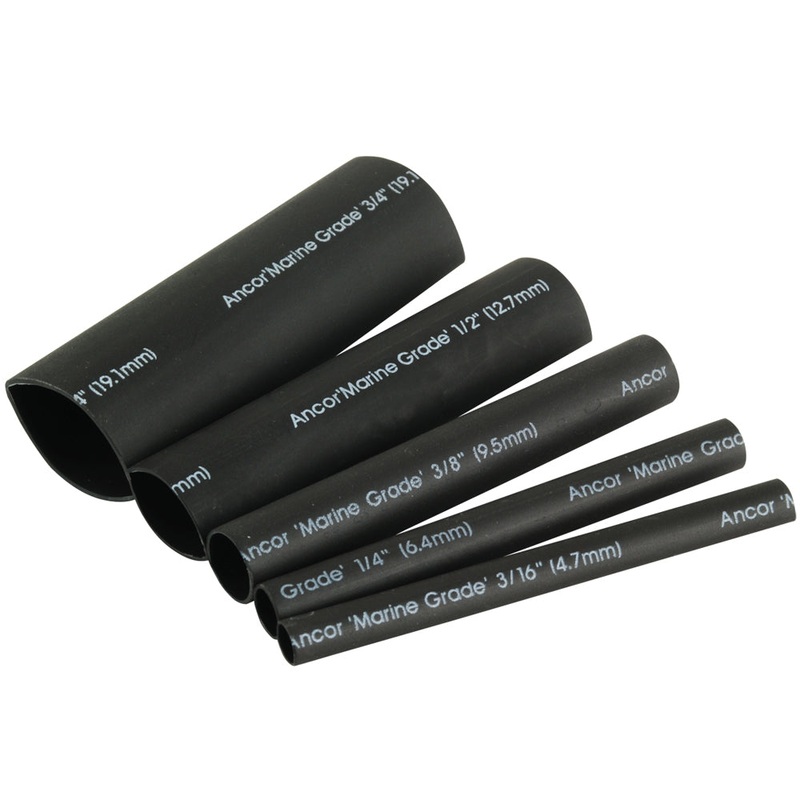 Ancor Adhesive Lined Heat Shrink Tubing Kit – 8-Pack, 3, 20 to 2/0 AWG, Black [301503]