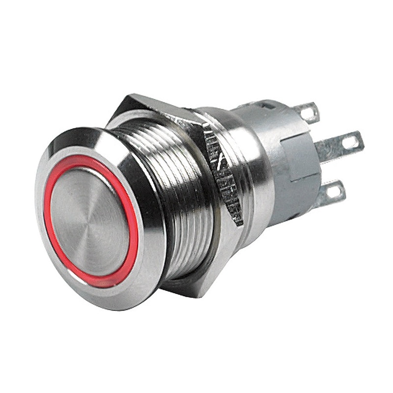Marinco Push Button Switch – 24V Latching On/Off – Red LED [80-511-0005-01]