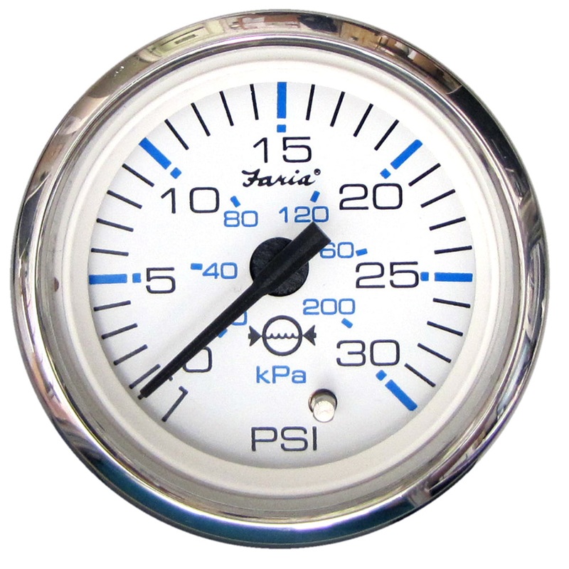 Faria Chesapeake White SS 2 Water Pressure Gauge (30 PSI) [13812]