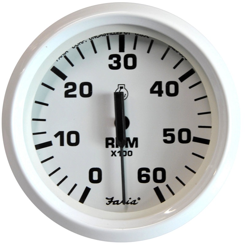 Faria Dress White 4 Tachometer – 6000 RPM (Gas) (Inboard  I/O) [33103]