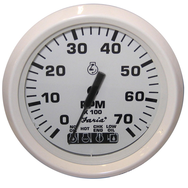 Faria Dress White 4 Tachometer w/Systemcheck Indicator – 7000 RPM (Gas) (Johnson / Evinrude Outboard) [33150]