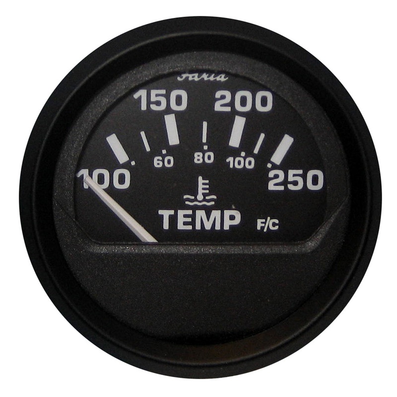Faria Euro Black 2 Water Temperature Gauge (100-250 DegreeF) [12812]
