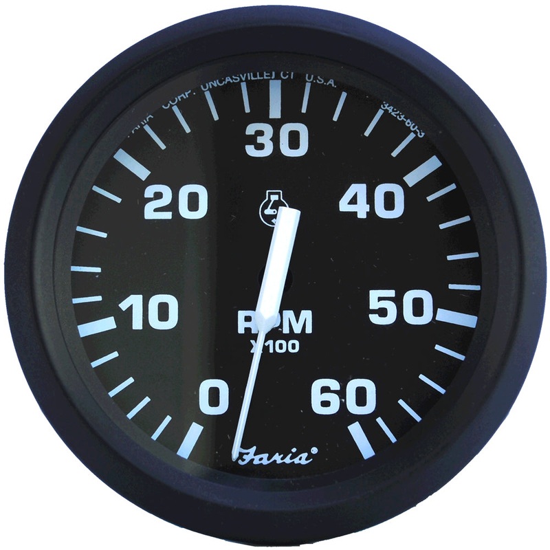 Faria Euro Black 4 Tachometer – 6,000 RPM (Gas – Inboard & I/O) [32804]