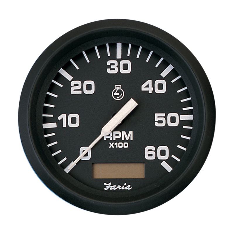 Faria Euro Black 4 Tachometer w/Hourmeter – 6,000 RPM (Gas – Inboard) [32832]