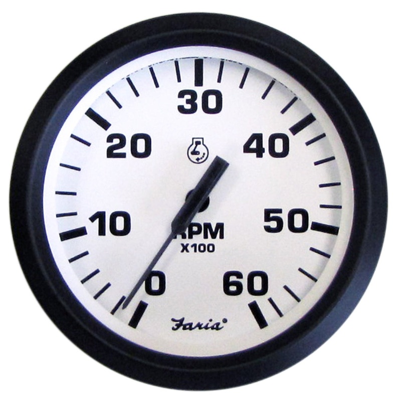 Faria Euro White 4 Tachometer – 6000 RPM (Gas) (Inboard  I/O) [32904]
