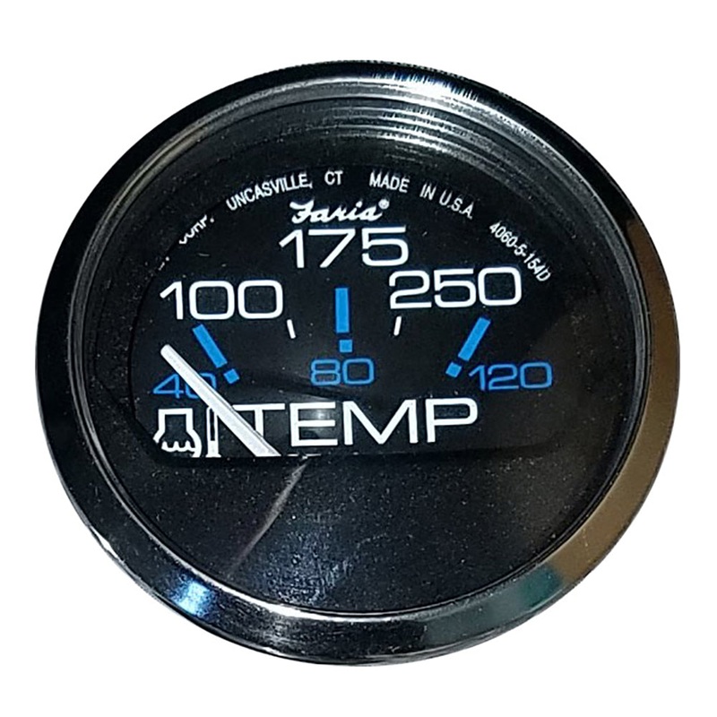 Faria Chesapeake Black 2 Water Temperature Gauge (100-250F) [13704]