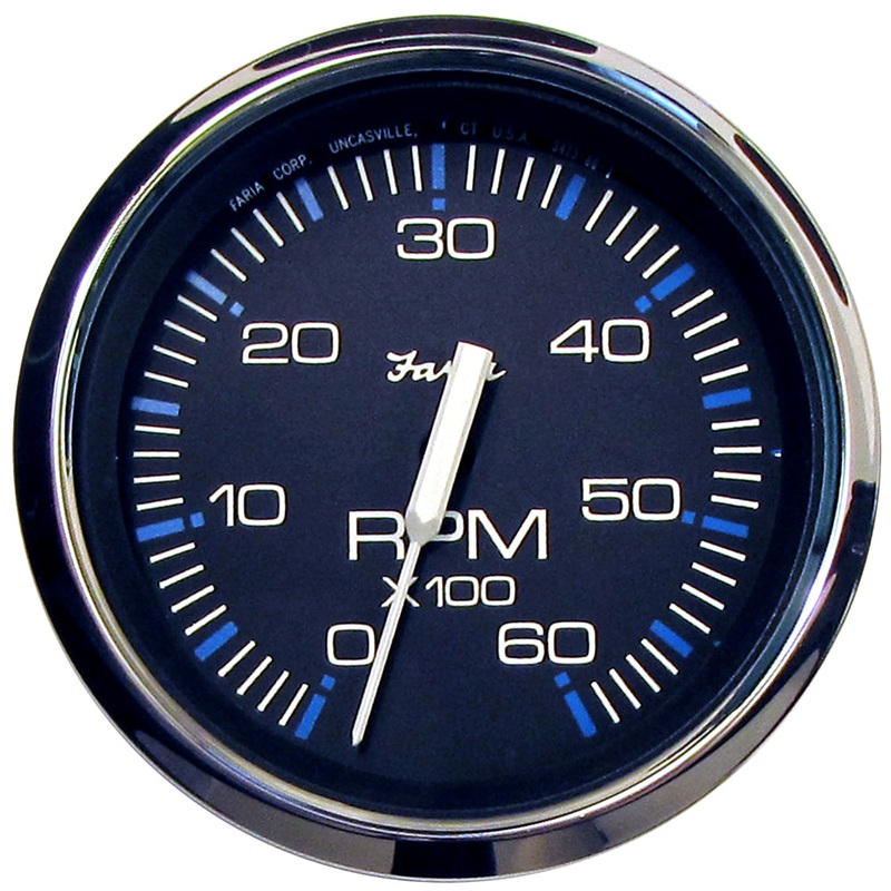 Faria Chesapeake Black 4 Tachometer – 6000 RPM (Gas) (Inboard  I/O) [33710]