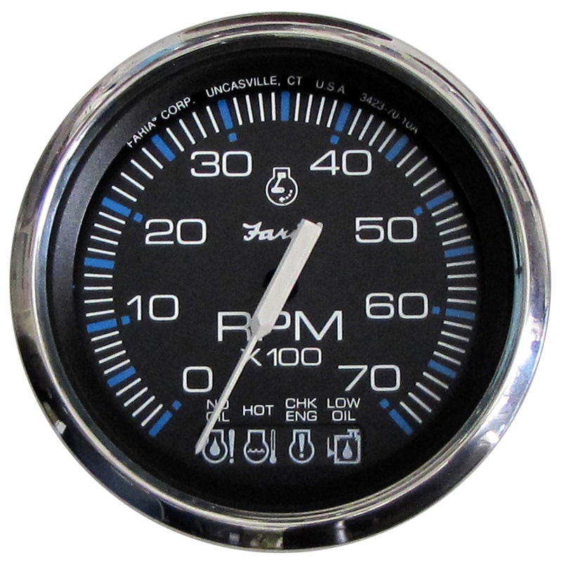 Faria Chesapeake Black SS 4 Tachometer w/Systemcheck Indicator – 7000 RPM (Gas) f/ Johnson / Evinrude Outboard) [33750]