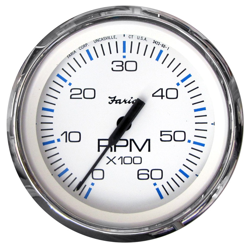 Faria Chesapeake White SS 4 Tachometer – 6000 RPM (Gas) (Inboard  I/O) [33807]
