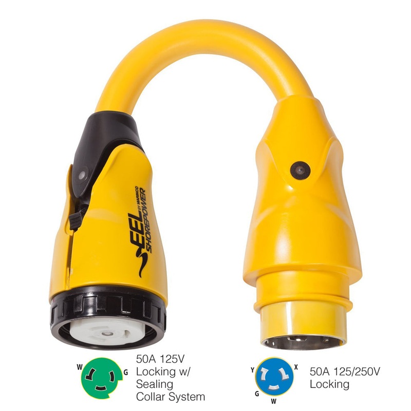Marinco P504-503 EEL 50A-125V Female to 50A-125/250V Male Pigtail Adapter – Yellow [P504-503]