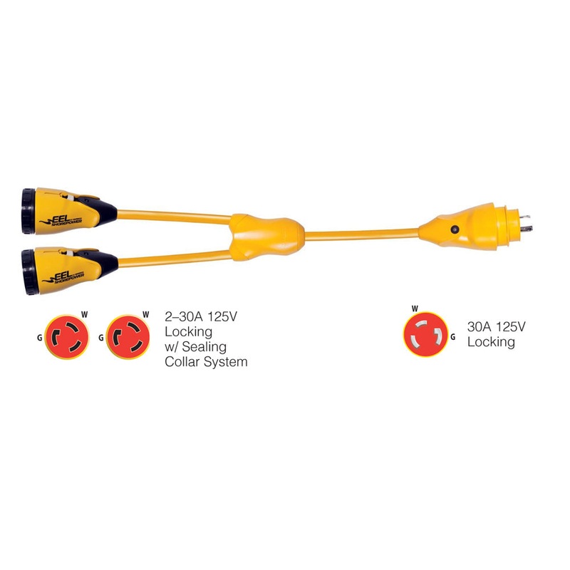Marinco Y30-2-30 EEL (2)30A-125V Female to (1)30A-125V Male Y Adapter – Yellow [Y30-2-30]