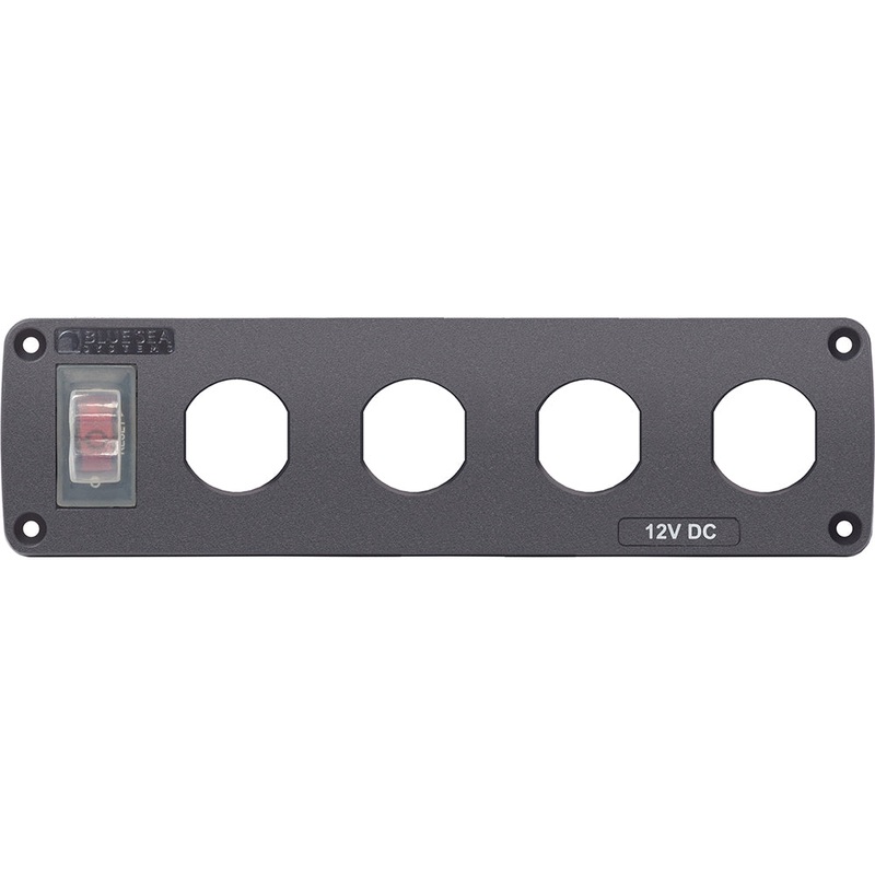 Blue Sea Water Resistant USB Accessory Panel – 15A Circuit Breaker, 4x Blank Apertures [4369]