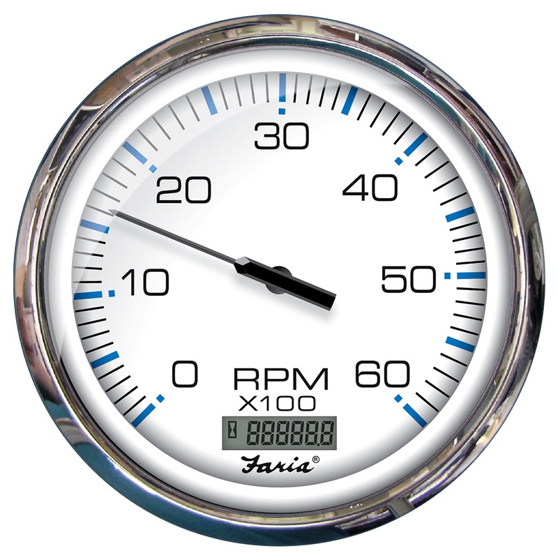 Faria Chesapeake White SS 5 Tachometer w/Digital Hourmeter – 6000 RPM (Gas) (Inboard) [33863]