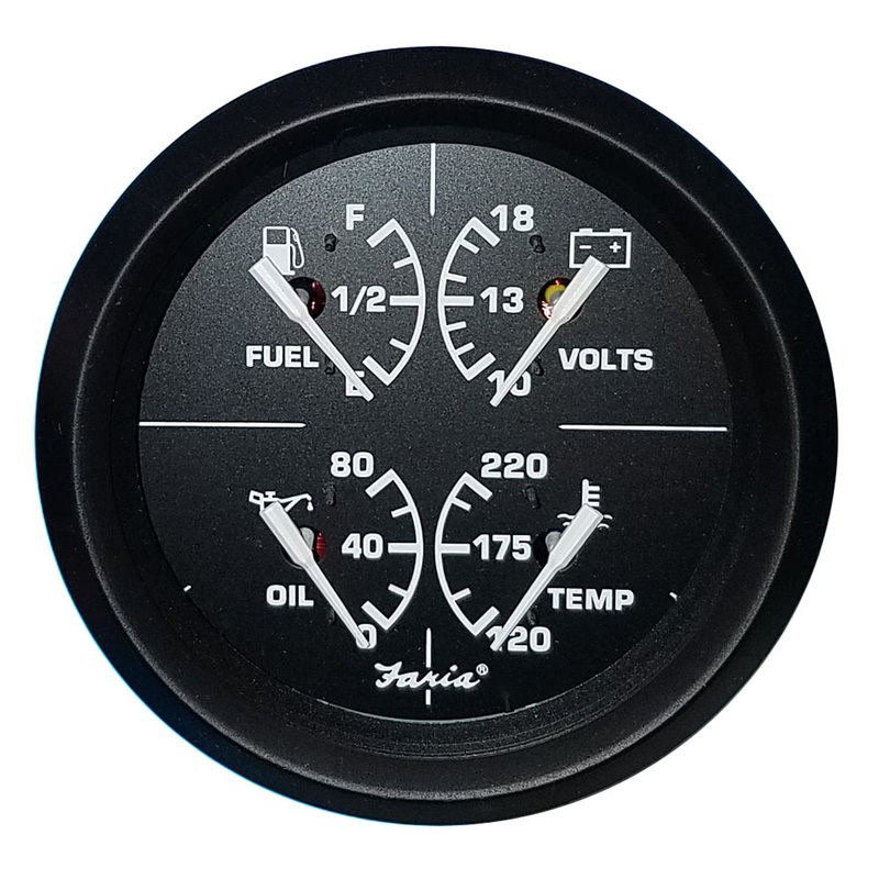 Faria Euro Black 4 Multifunction Gauge – Volt/Fuel/Oil/Water Temperature [32851]
