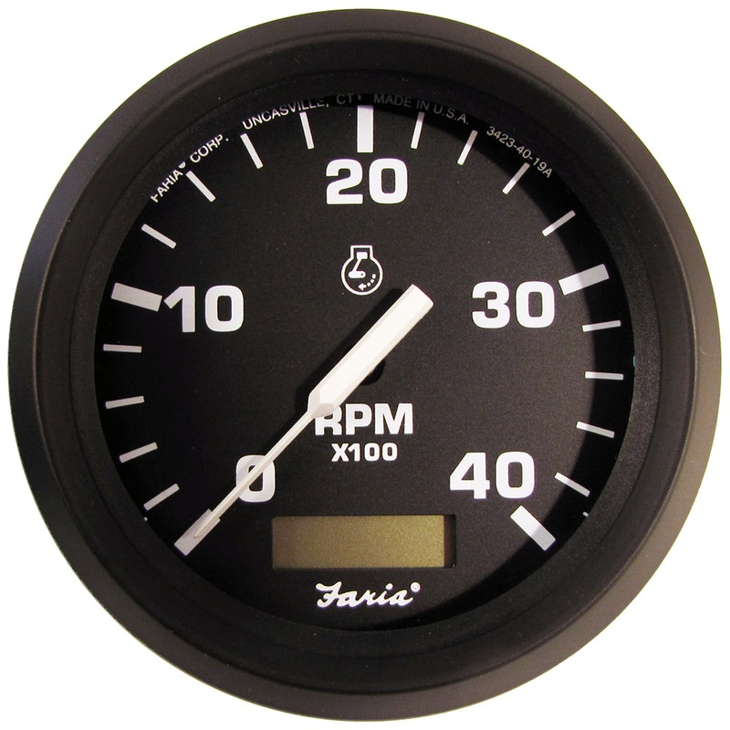 Faria Euro Black 4 Tachometer w/Hourmeter (4000 RPM) (Diesel)(Mech. Takeoff  Var. Ratio Alt.) [32834]
