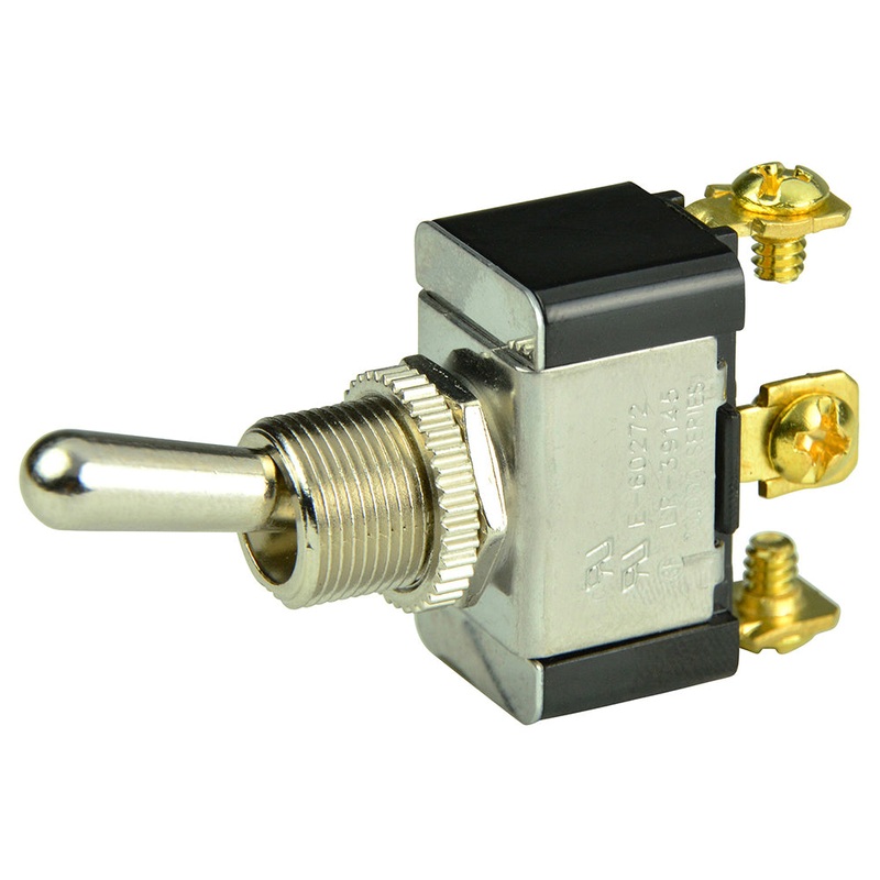 BEP SPDT Chrome Plated Toggle Switch – ON/OFF/(ON) [1002015]