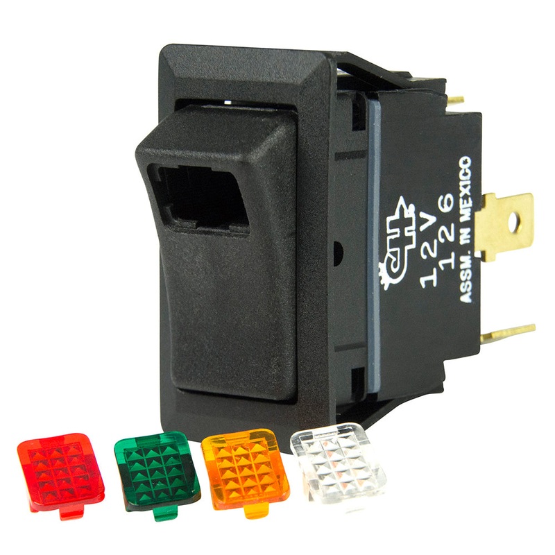 BEP SPST Rocker Switch – 1-LED w/4-Colored Covers – 12V/24V – ON/OFF [1001716]