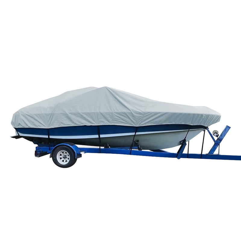 Carver Sun-DURA Styled-to-Fit Boat Cover f/24.5 V-Hull Low Profile Cuddy Cabin Boats w/Windshield  Rails – Grey [77724S-11]