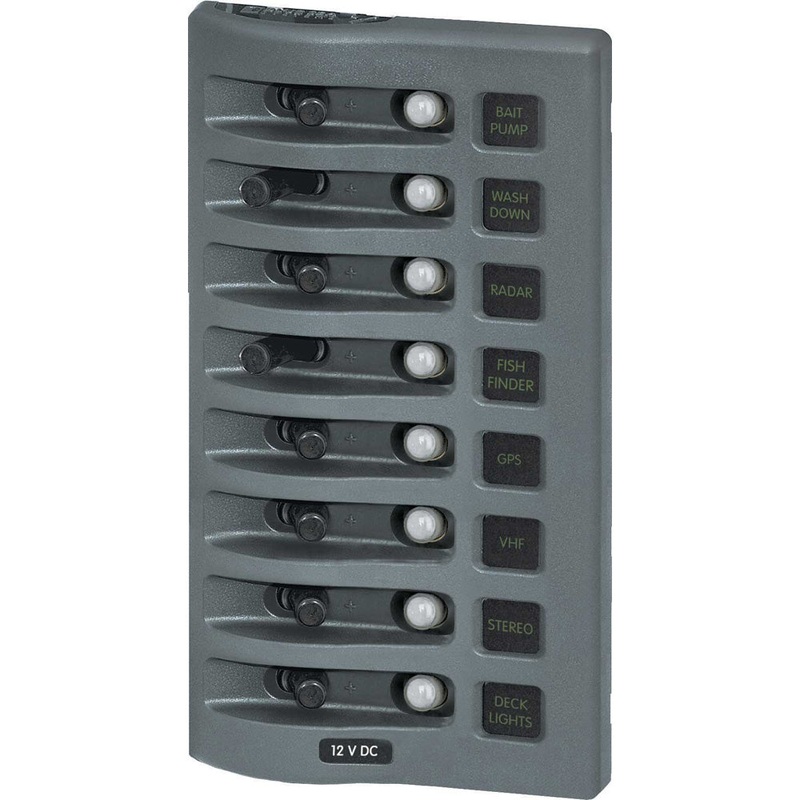 Blue Sea 4378 WeatherDeck Water Resistant Circuit Breaker Panel – 8 Position – Grey [4378]