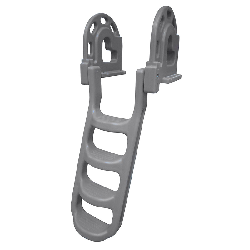 Dock Edge Stand-Off Flip-Up Polyethylene Roto Molded 4-Step Dock Ladder – Grey [2084-F]