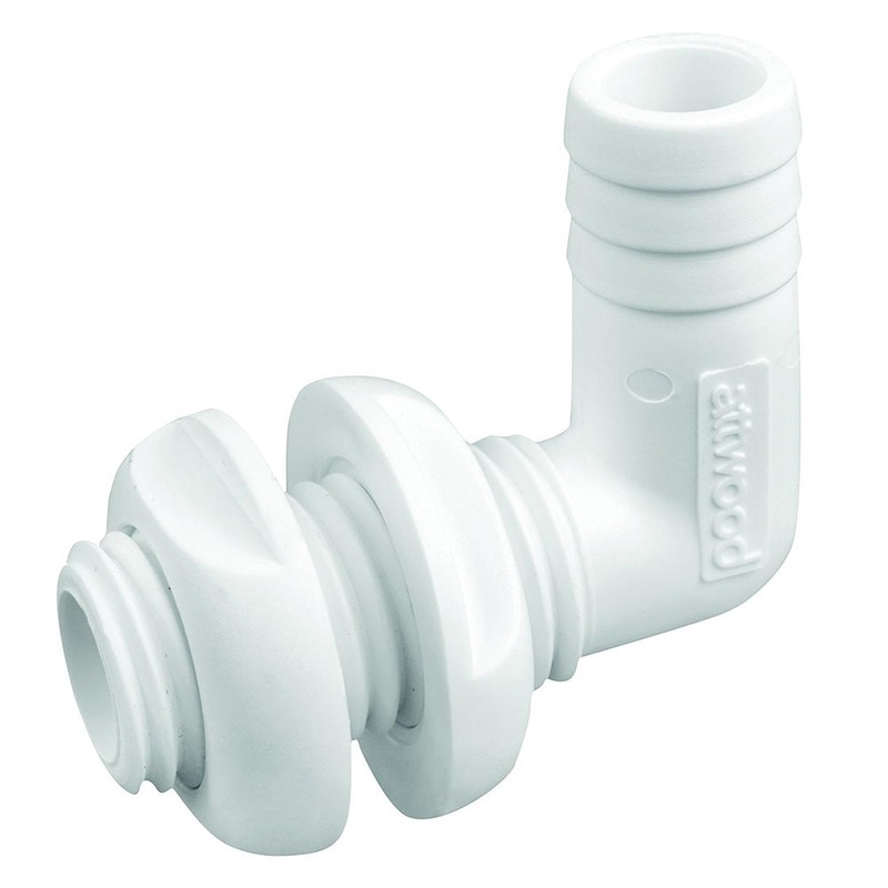 Attwood White Plastic 90 Degree Thru-Hull Connector – 3/4 Inner Diameter [3877-3]