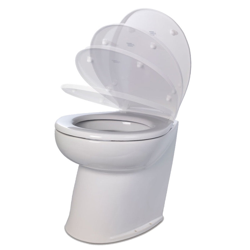 Jabsco Deluxe Flush 17 Angled Back 24V Raw Water Electric Marine Toilet w/Remote Rinse Pump  Soft Close Lid [58220-3024]