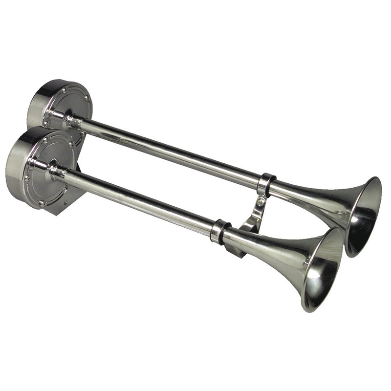 Schmitt Marine Deluxe All-Stainless Dual Trumpet Horn – 12V [10028]