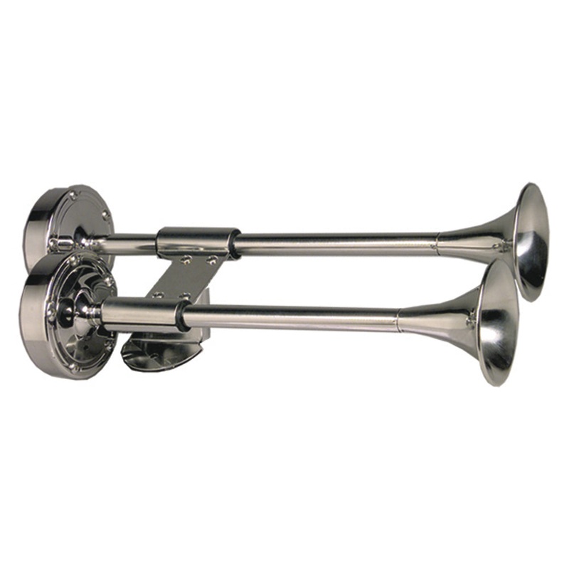 Schmitt Marine Deluxe All-Stainless Shorty Dual Trumpet Horn – 12V [10012]