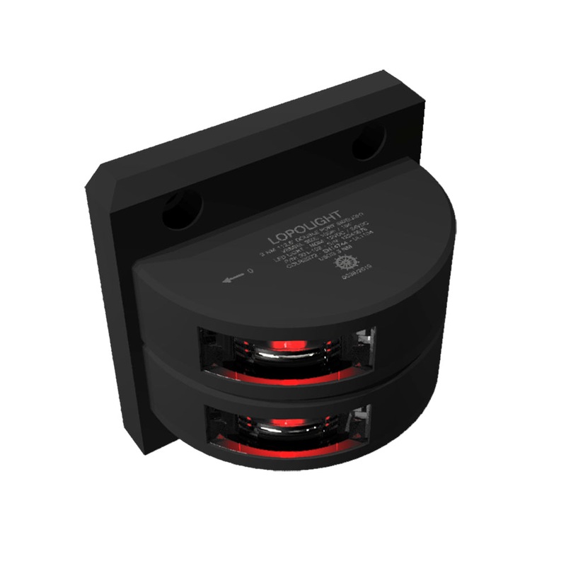 Lopolight Series 301-102 – Double Stacked Port Sidelight – 3NM – Vertical Mount – Red – Black Housing [301-102ST-B]