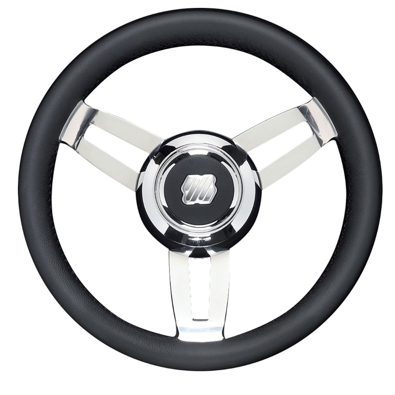 Uflex Morosini 13.8 Steering Wheel – Black Polyurethane w/Stainless Steel Spokes  Chrome Hub [MOROSINI U/CH/B]