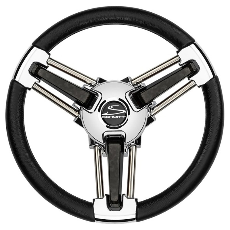Schmitt Marine Burano Wheel 14 3/4 Tapered Shaft Black Polyurethane w/Stainless Spoke Includes Center Cap/Nut [PU1051B1-04R]