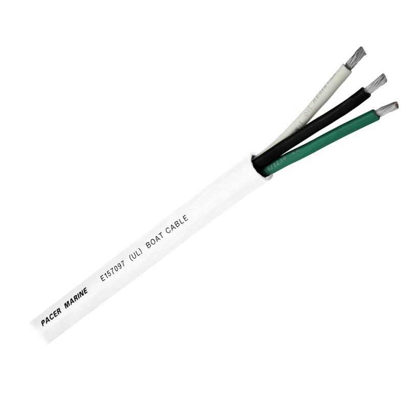 Pacer Round 3 Conductor Cable – 500 – 10/3 AWG – Black, Green  White [WR10/3-500]