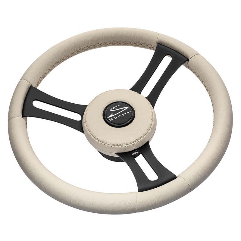 Schmitt Marine Torcello Elite 14 Wheel – Beige Leather  Cap – White Stitching – Black SS Spokes – 3/4 Tapered Shaft [PU081B11]