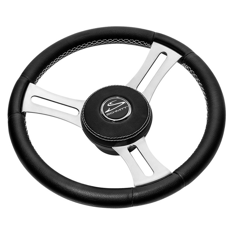 Schmitt Marine Torcello Elite 14 Wheel – Black Leather  Cap – White Stitching – Polished SS Spokes – 3/4 Tapered Shaft [PU085241]