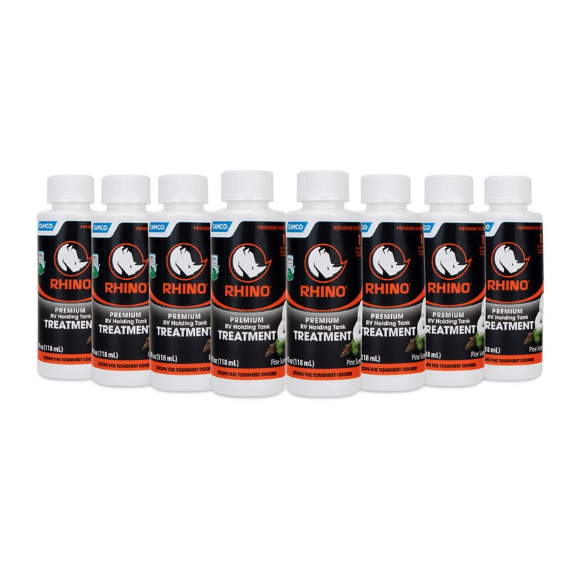 Camco Rhino Premium RV Holding Tank Treatment – 8 Single 4oz Bottles [41511]