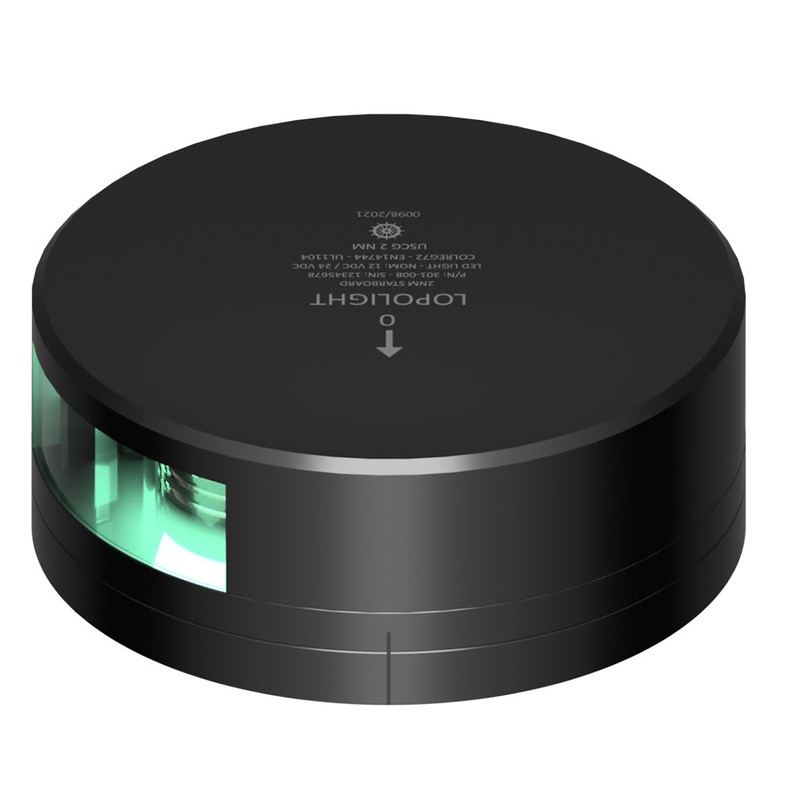 Lopolight Green Starboard Light – 2NM – Black Housing w/FB Base [301-008-FB-B]