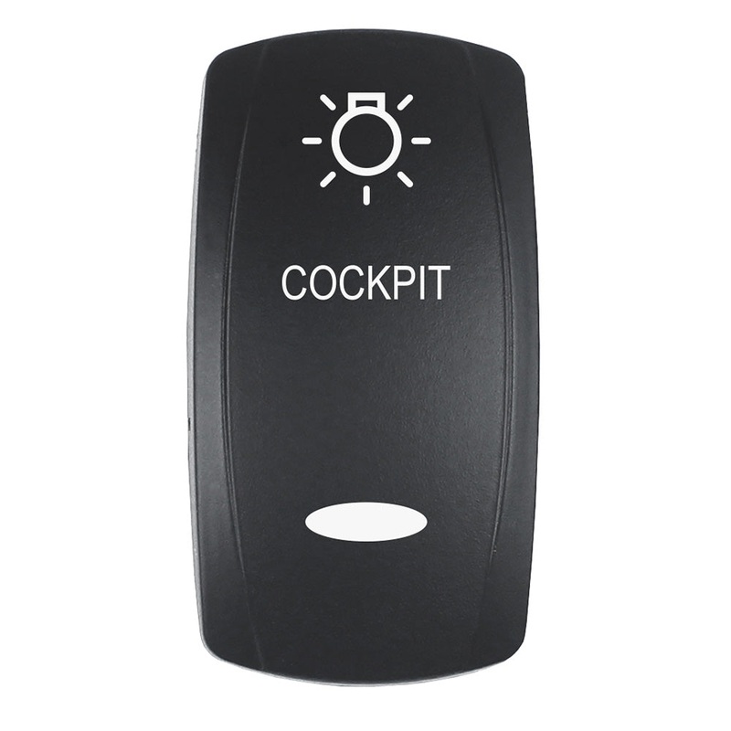 Pacer Actuator – ‘COCKPIT’ f/V Series Contura Switches – Black – Laser Etched (Top/Bottom Light) [EV2LE-CKPT]