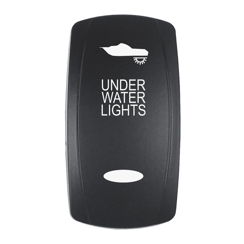 Pacer Actuator – ‘UNDER WATER LIGHTS’ f/V Series Contura Switches – Black – Laser Etched (Top/Bottom Light) [EV2LE-UW]