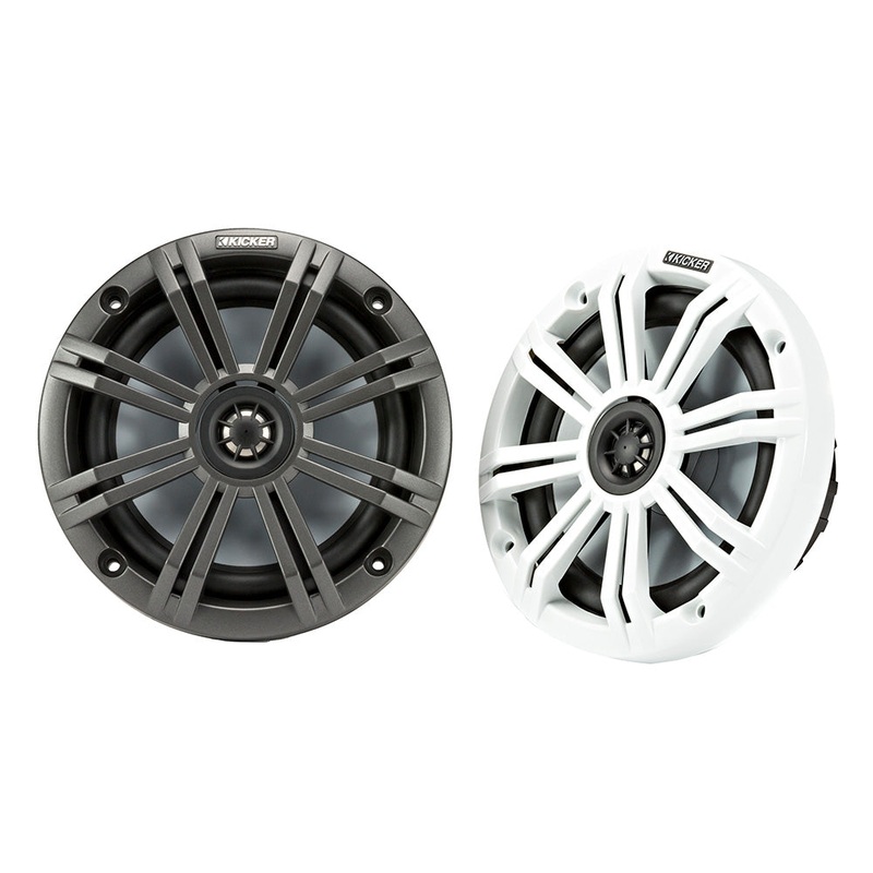 KICKER KM65 6.5 Marine Coaxial Speakers w/3/4 Tweeters – 4-Ohm, Charcoal  White [45KM654]