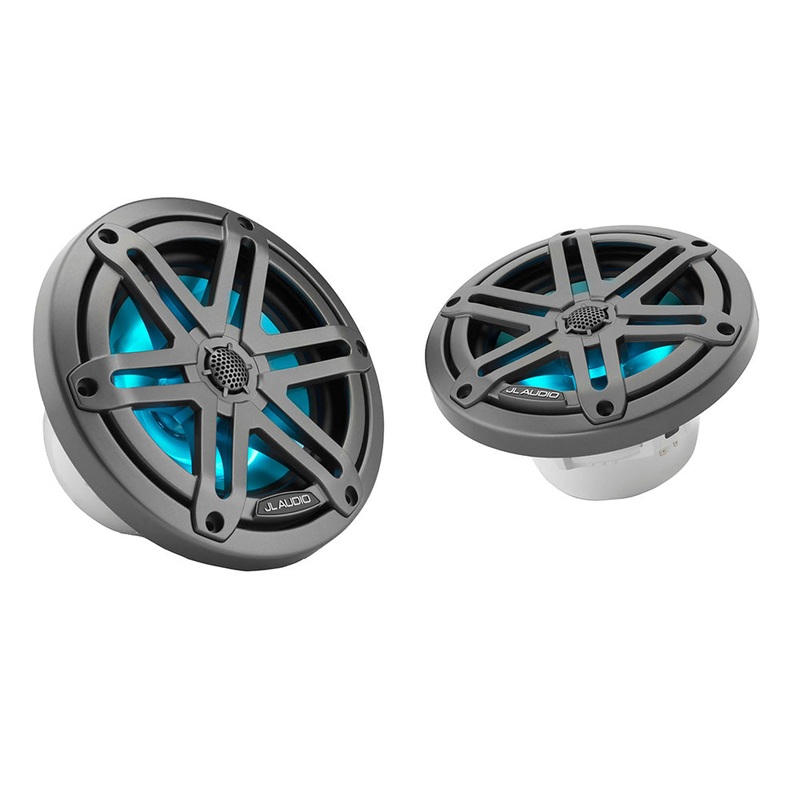 JL Audio M3 Series 6.5 Marine Coaxial Speakers w/Grey Metallic Sport Grilles w/RGB LED Lighting – M3-650X-S-Gm-i [010-03062-00]