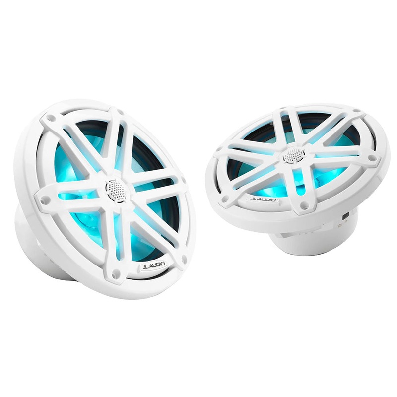 JL Audio M3 Series 7.7 Marine Coaxial Speakers w/Gloss White Sport Grilles w/RGB LED Lighting – M3-770X-S-Gw-i [010-03069-00]