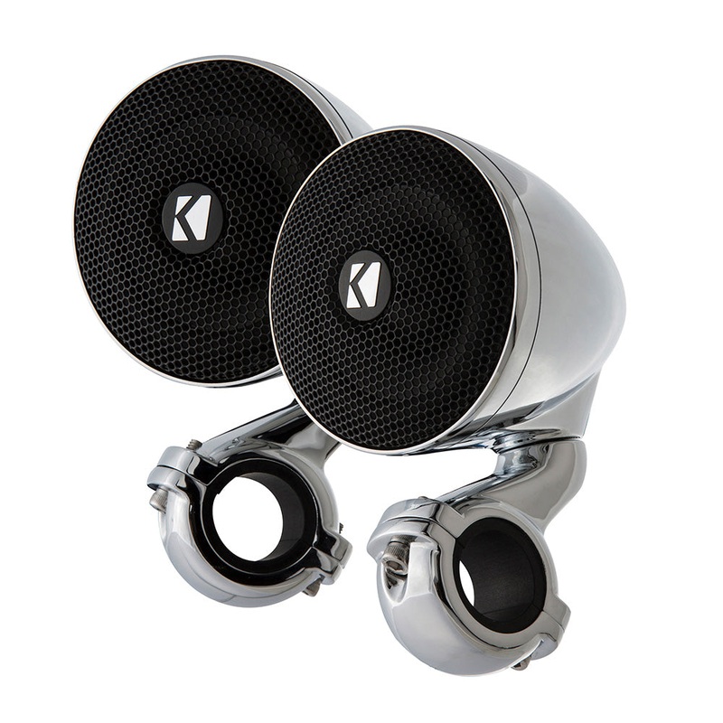 KICKER PSM 3 Weather-Proof Mini Enclosed Speaker Pair – 4-Ohm, Chrome [47PSM34]
