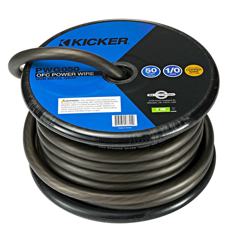 KICKER PWG050 50′ 1/0AWG Power Wire – Grey [46PWG050]