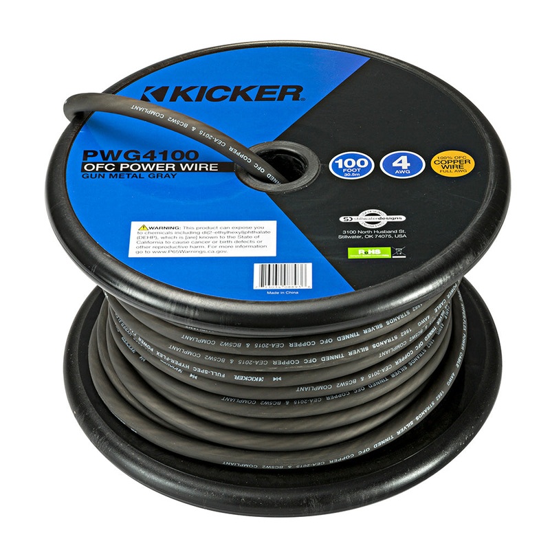 KICKER PWG4100 100′ 4AWG Power Wire – Grey [46PWG4100]