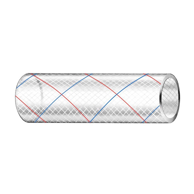 Trident Marine 1/2 x 50′ Clear Reinforced PVC Hose Tubing Red  Blue Tracer [162-0126]