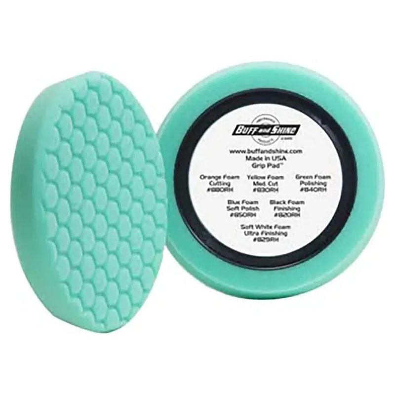 Buff and Shine 8 US Green Polishing Hex Faced Foam Grip Pad with Center Ring Backing